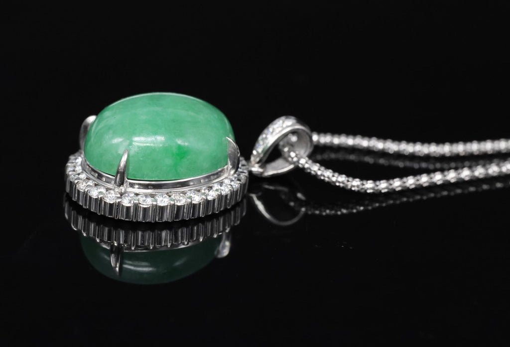 13.24ct Natural Untreated Jadeite Jade 0.61ct Diamond Platinum 17" Necklace