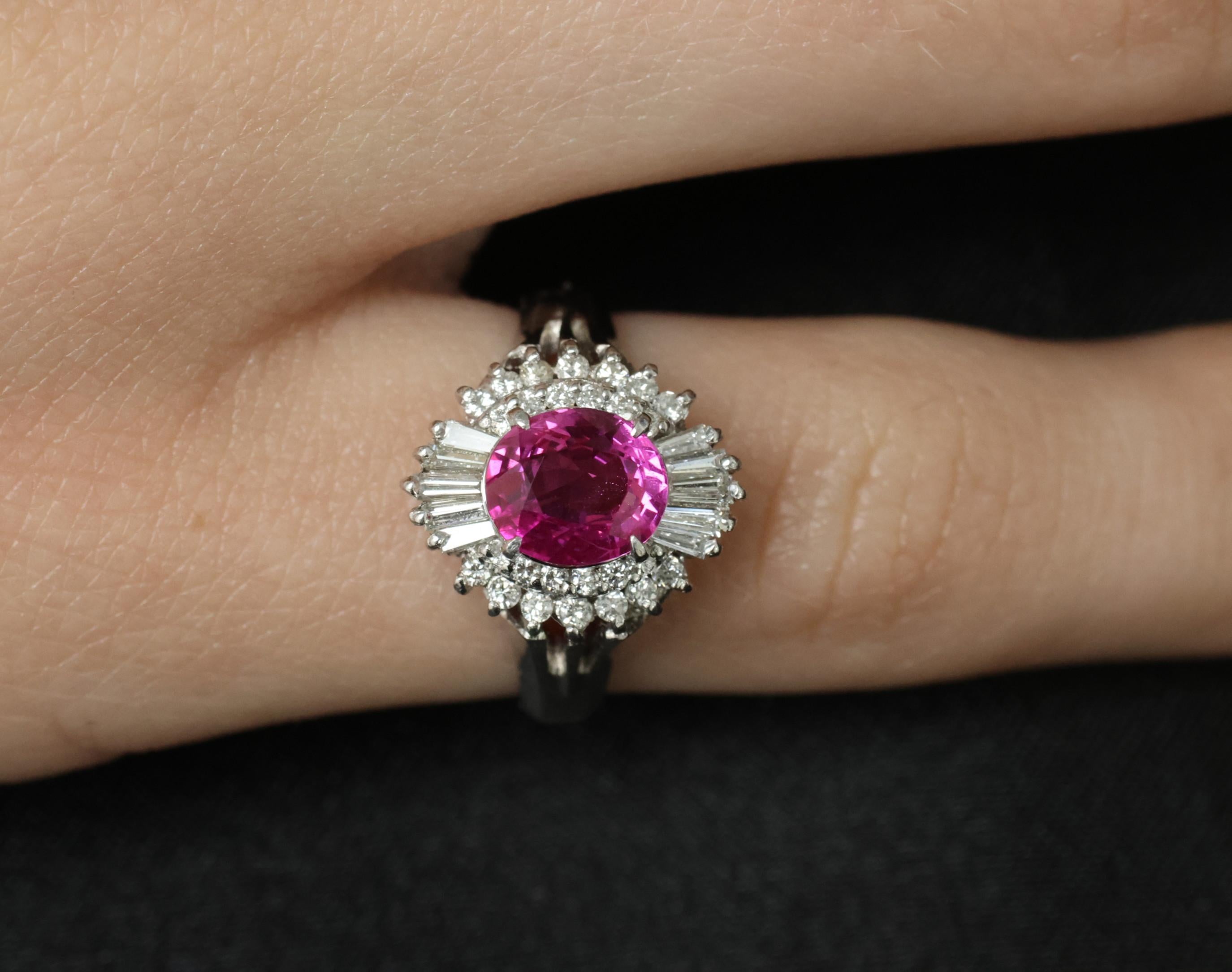 1.21ct GIA Burma No Heat Pink Sapphire & 0.40ct Diamond Platinum Ring, Size 4.5