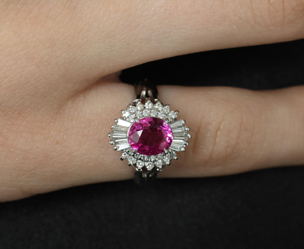 1.21ct GIA Burma No Heat Pink Sapphire & 0.40ct Diamond Platinum Ring, Size 4.5