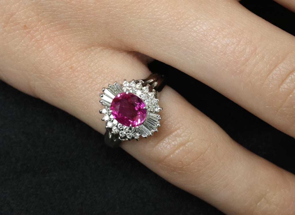 1.21ct GIA Burma No Heat Pink Sapphire & 0.40ct Diamond Platinum Ring, Size 4.5