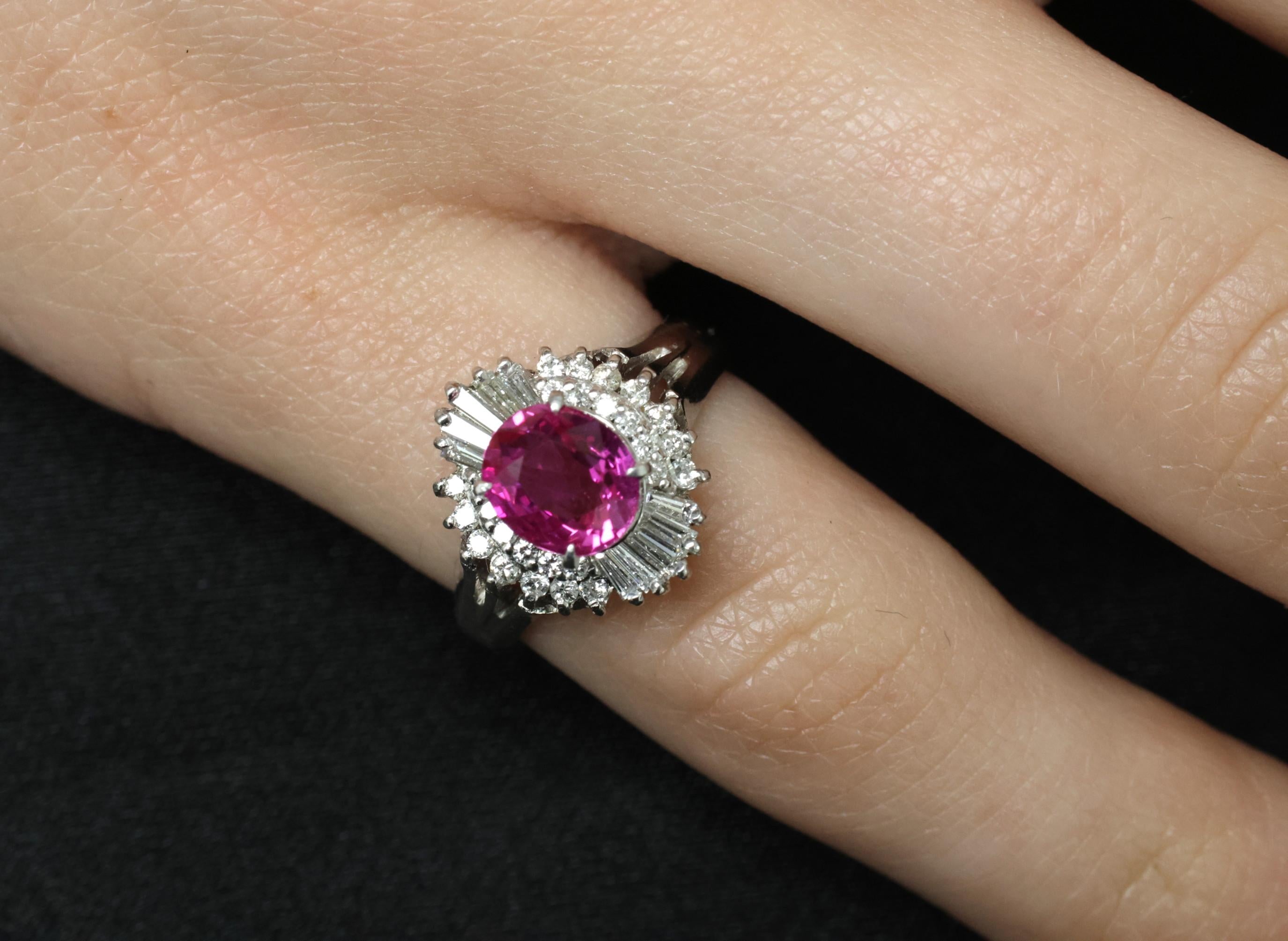 1.21ct GIA Burma No Heat Pink Sapphire & 0.40ct Diamond Platinum Ring, Size 4.5