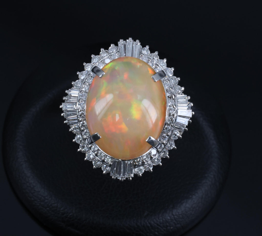 8.24ct Natural Precious Mexican Fire Opal & 1.16ct Diamond Platinum Ring Size 6