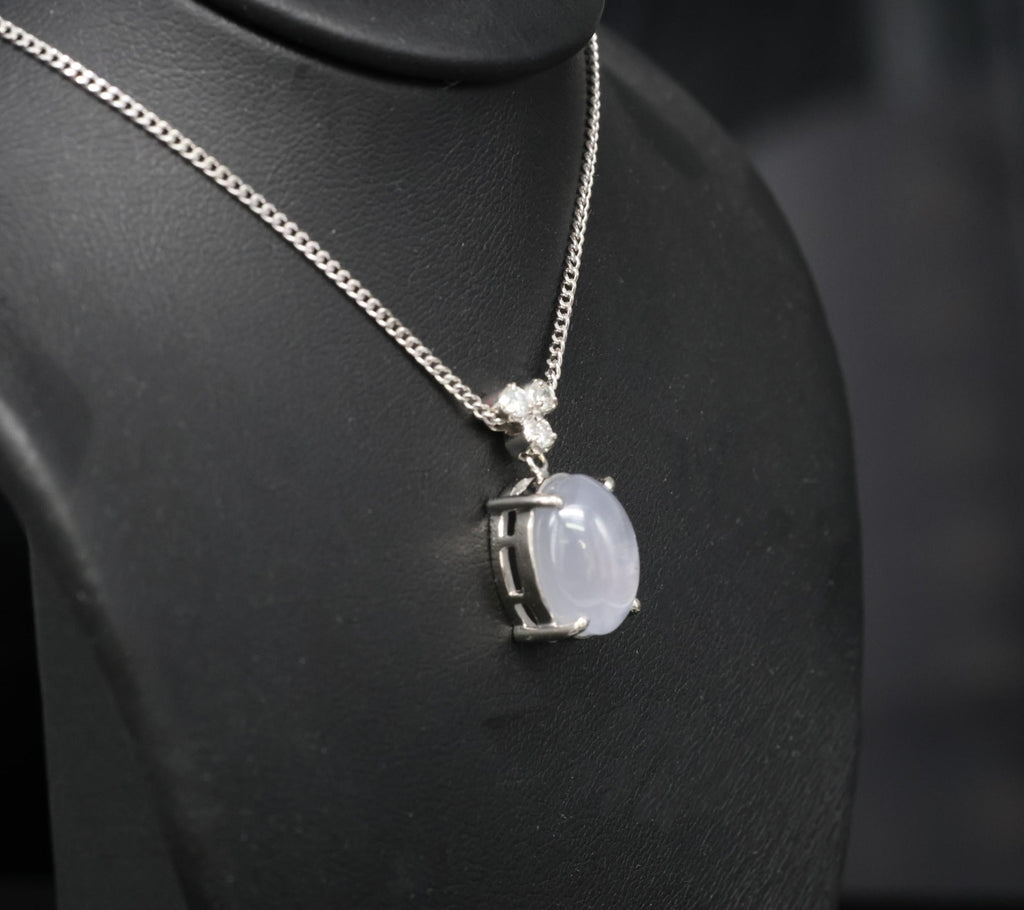 Vintage 11.33ct Natural Star Sapphire 0.19ct Diamond Platinum 15.5 Inch Necklace