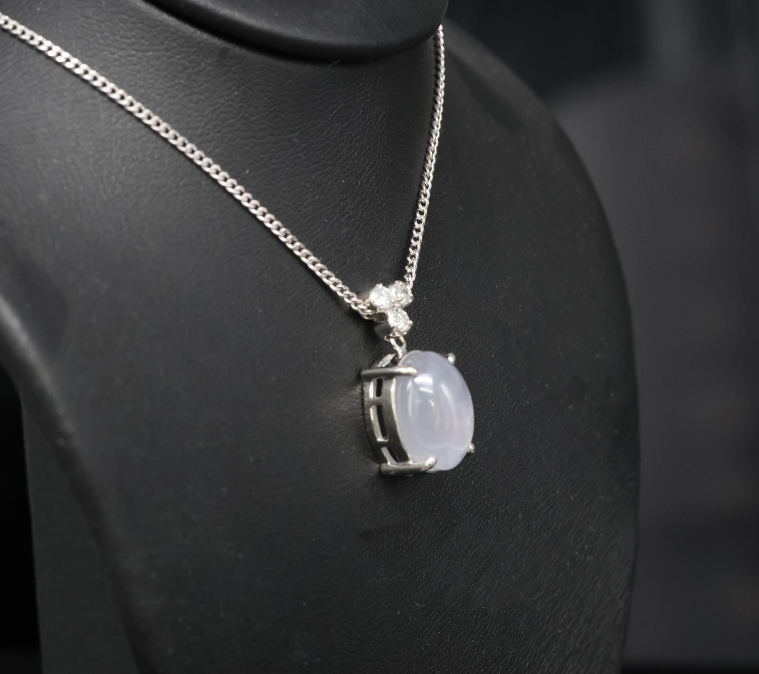 Vintage 11.33ct Natural Star Sapphire 0.19ct Diamond Platinum 15.5 Inch Necklace