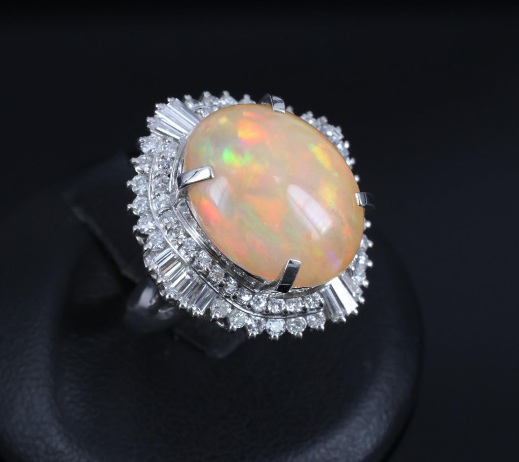 8.24ct Natural Precious Mexican Fire Opal & 1.16ct Diamond Platinum Ring Size 6
