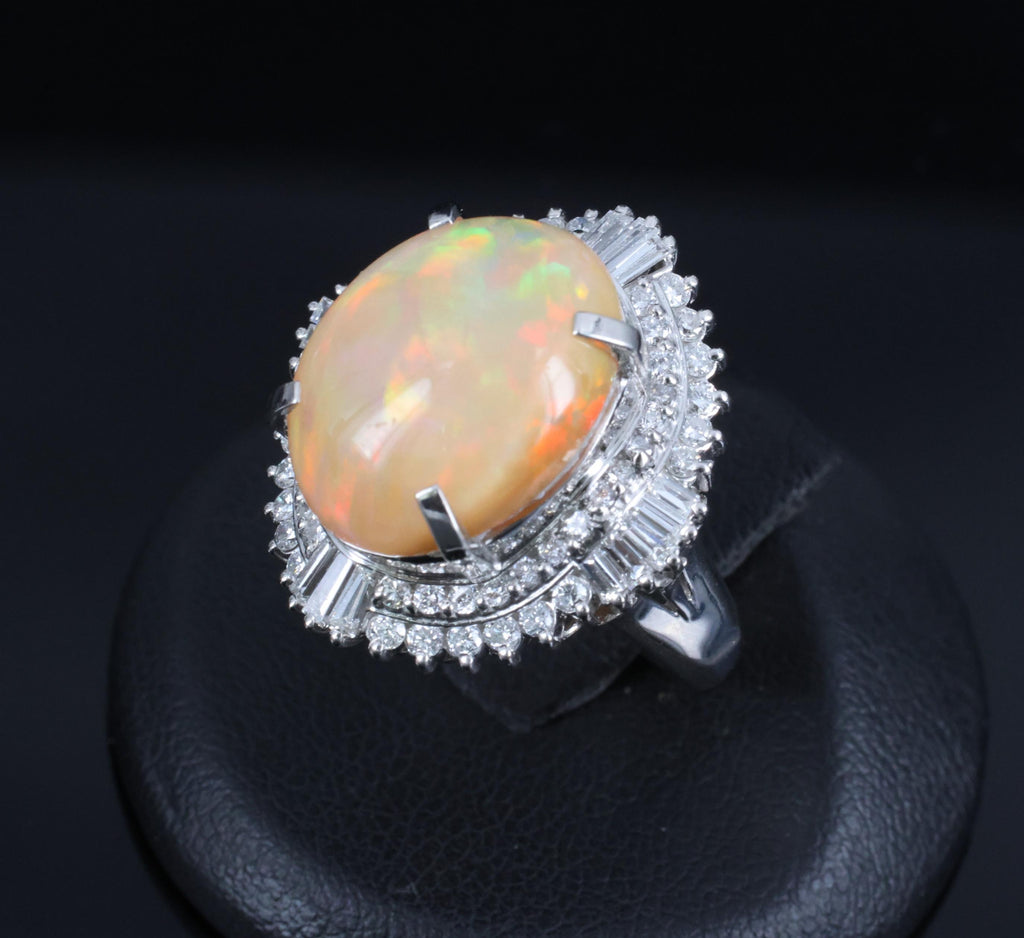 8.24ct Natural Precious Mexican Fire Opal & 1.16ct Diamond Platinum Ring Size 6