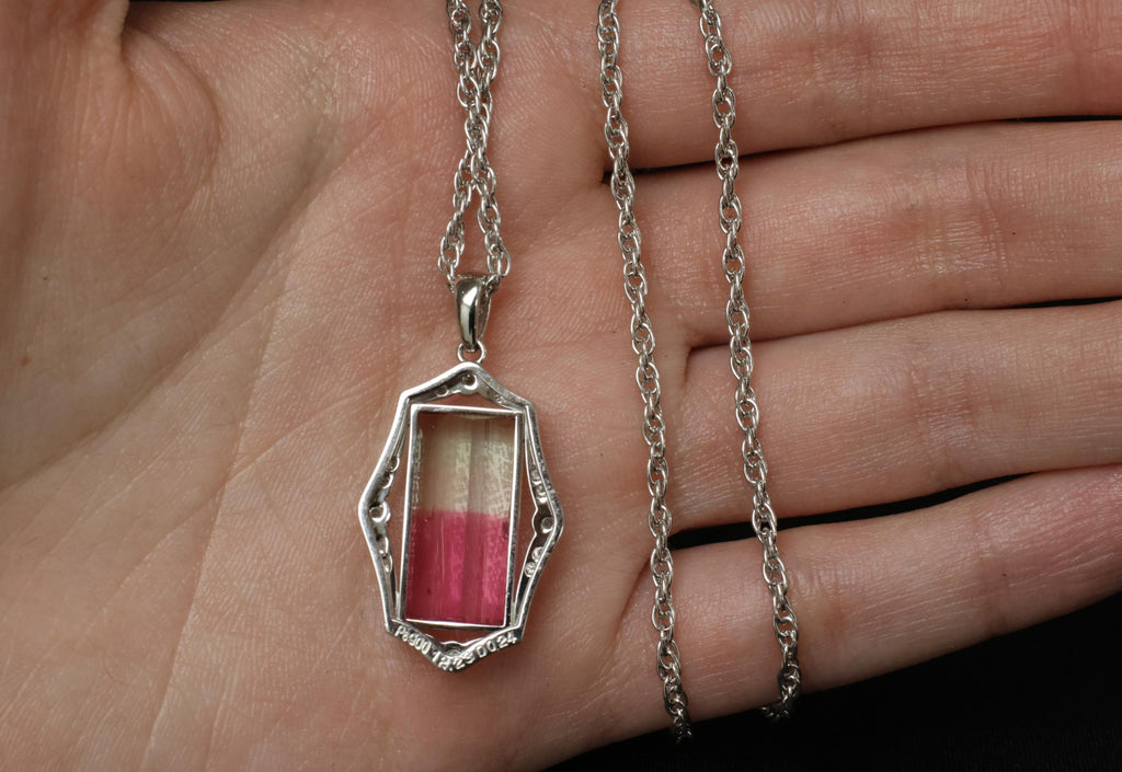 Fine 12.23ct Natural Watermelon Tourmaline & 0.24ct Diamond Platinum Necklace
