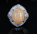 8.24ct Natural Precious Mexican Fire Opal & 1.16ct Diamond Platinum Ring Size 6