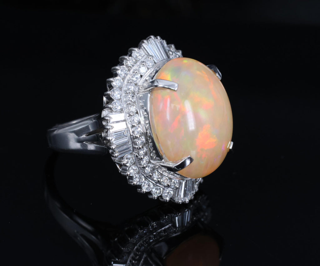 8.24ct Natural Precious Mexican Fire Opal & 1.16ct Diamond Platinum Ring Size 6