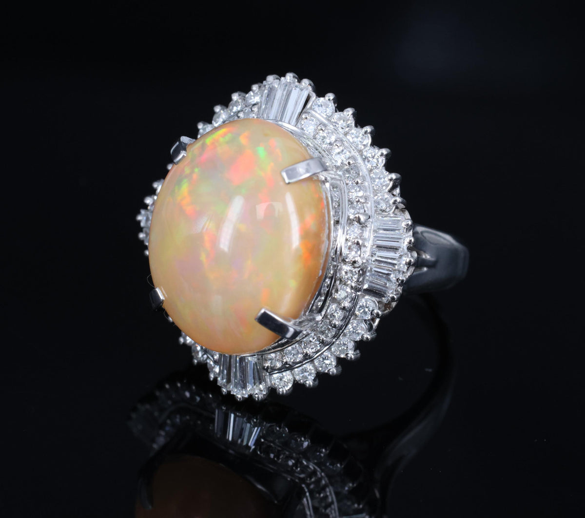 8.24ct Natural Precious Mexican Fire Opal & 1.16ct Diamond Platinum Ring Size 6
