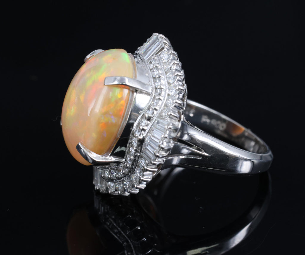 8.24ct Natural Precious Mexican Fire Opal & 1.16ct Diamond Platinum Ring Size 6
