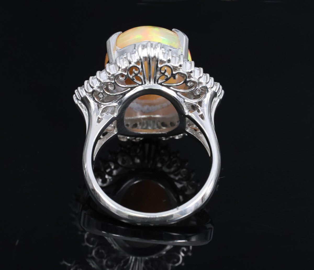 8.24ct Natural Precious Mexican Fire Opal & 1.16ct Diamond Platinum Ring Size 6
