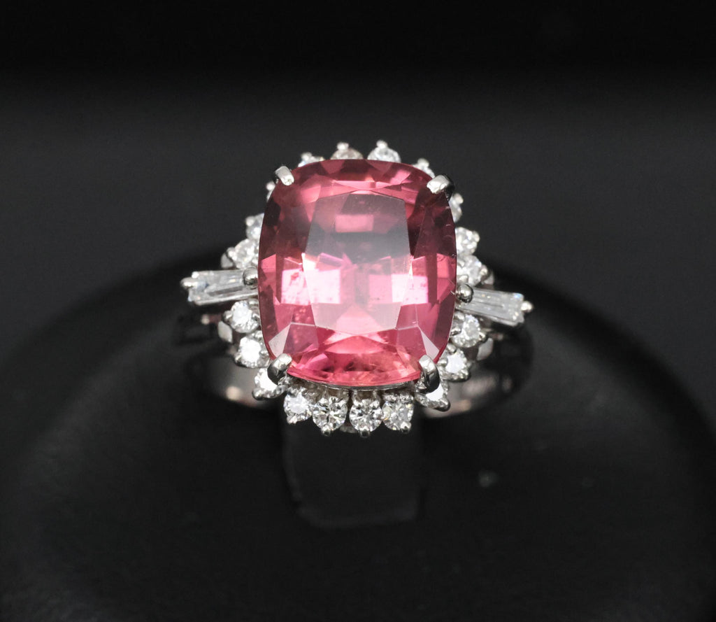 Fine 4.97ct Natural Pink Tourmaline & 0.42ct Diamond Platinum Halo Ring Size 5.5