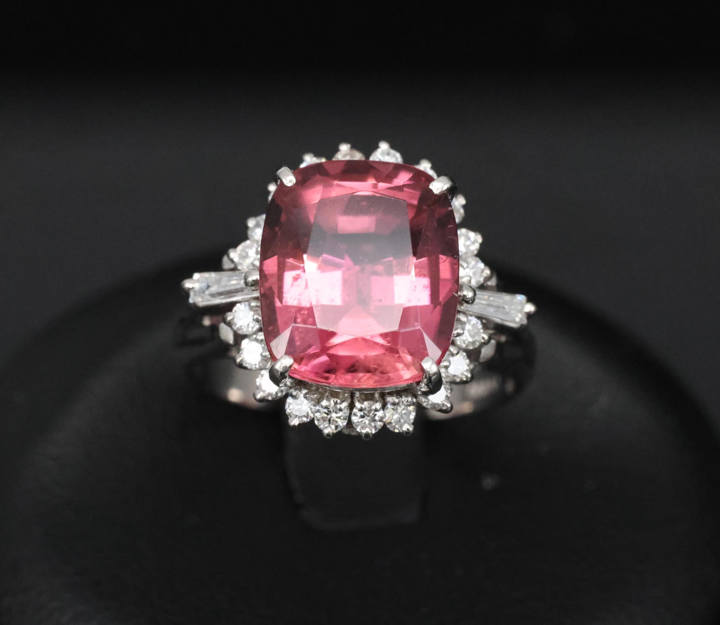 Fine 4.97ct Natural Pink Tourmaline & 0.42ct Diamond Platinum Halo Ring Size 5.5