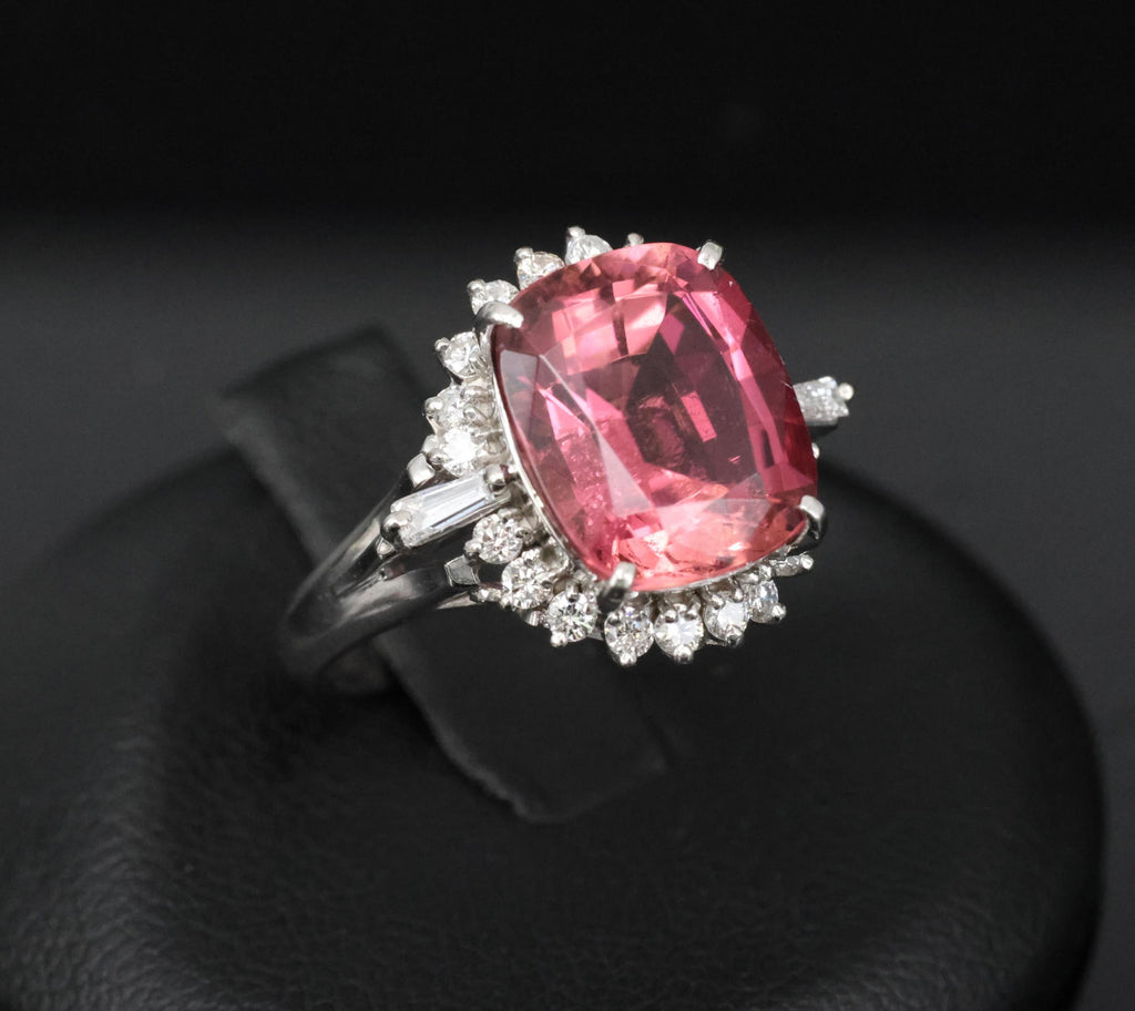 Fine 4.97ct Natural Pink Tourmaline & 0.42ct Diamond Platinum Halo Ring Size 5.5