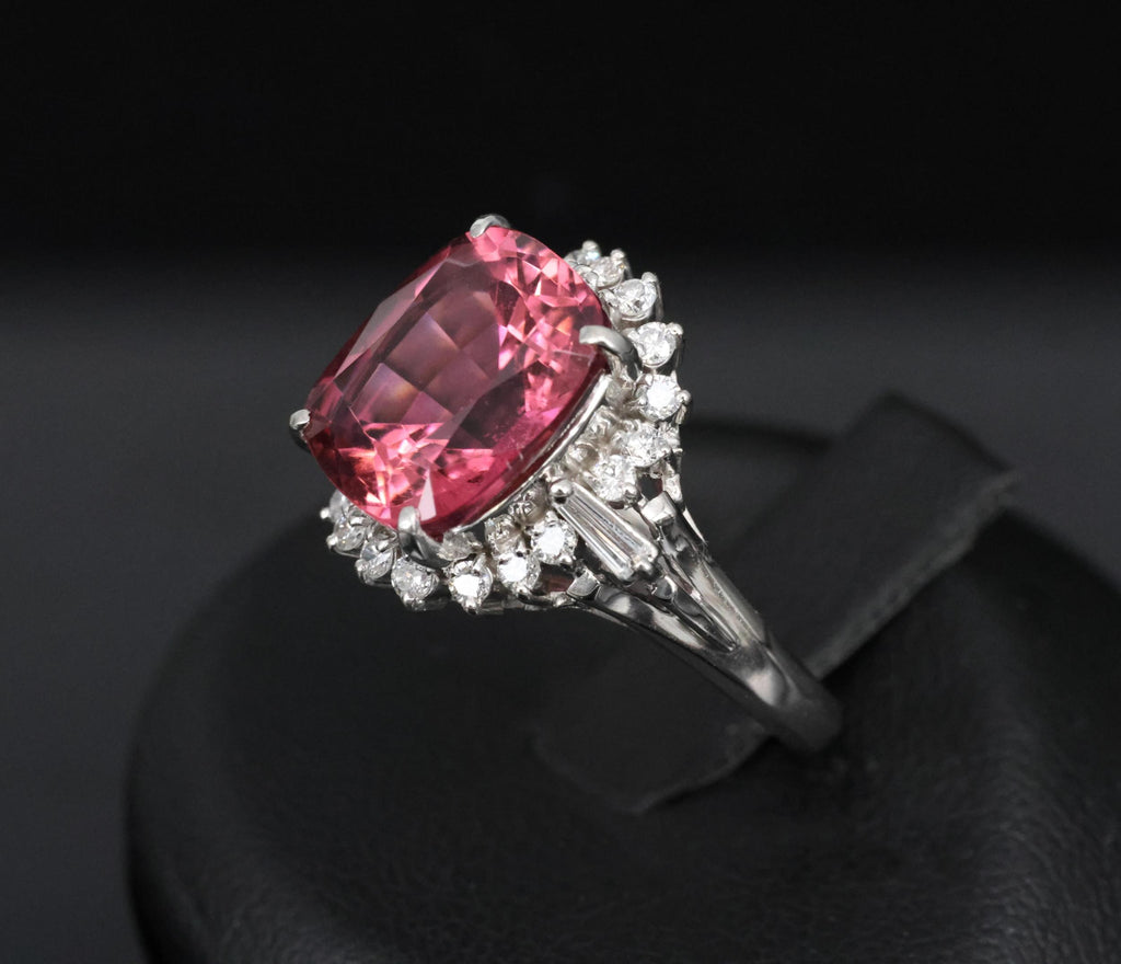 Fine 4.97ct Natural Pink Tourmaline & 0.42ct Diamond Platinum Halo Ring Size 5.5