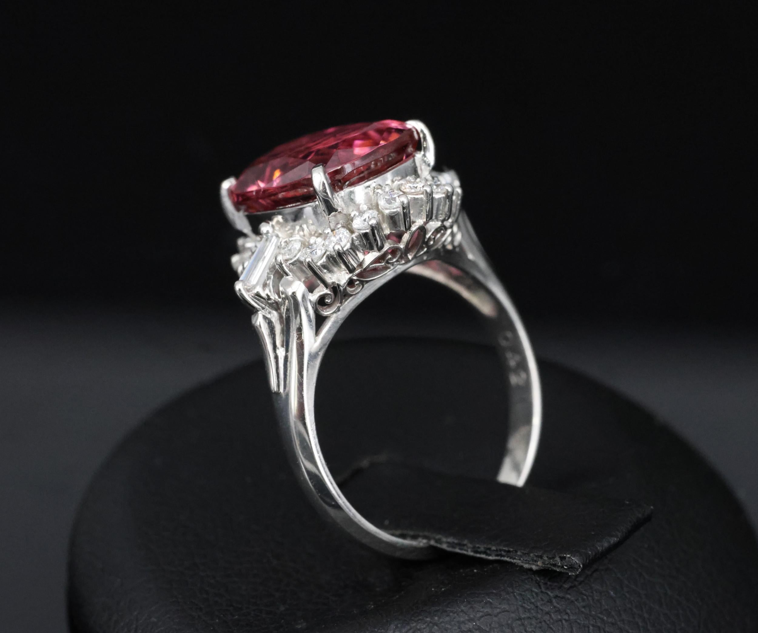 Fine 4.97ct Natural Pink Tourmaline & 0.42ct Diamond Platinum Halo Ring Size 5.5