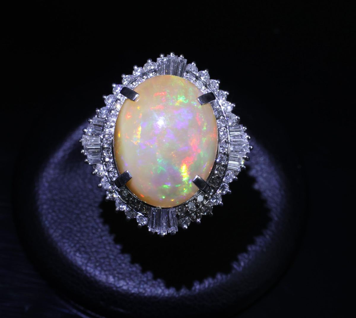 8.24ct Natural Precious Mexican Fire Opal & 1.16ct Diamond Platinum Ring Size 6