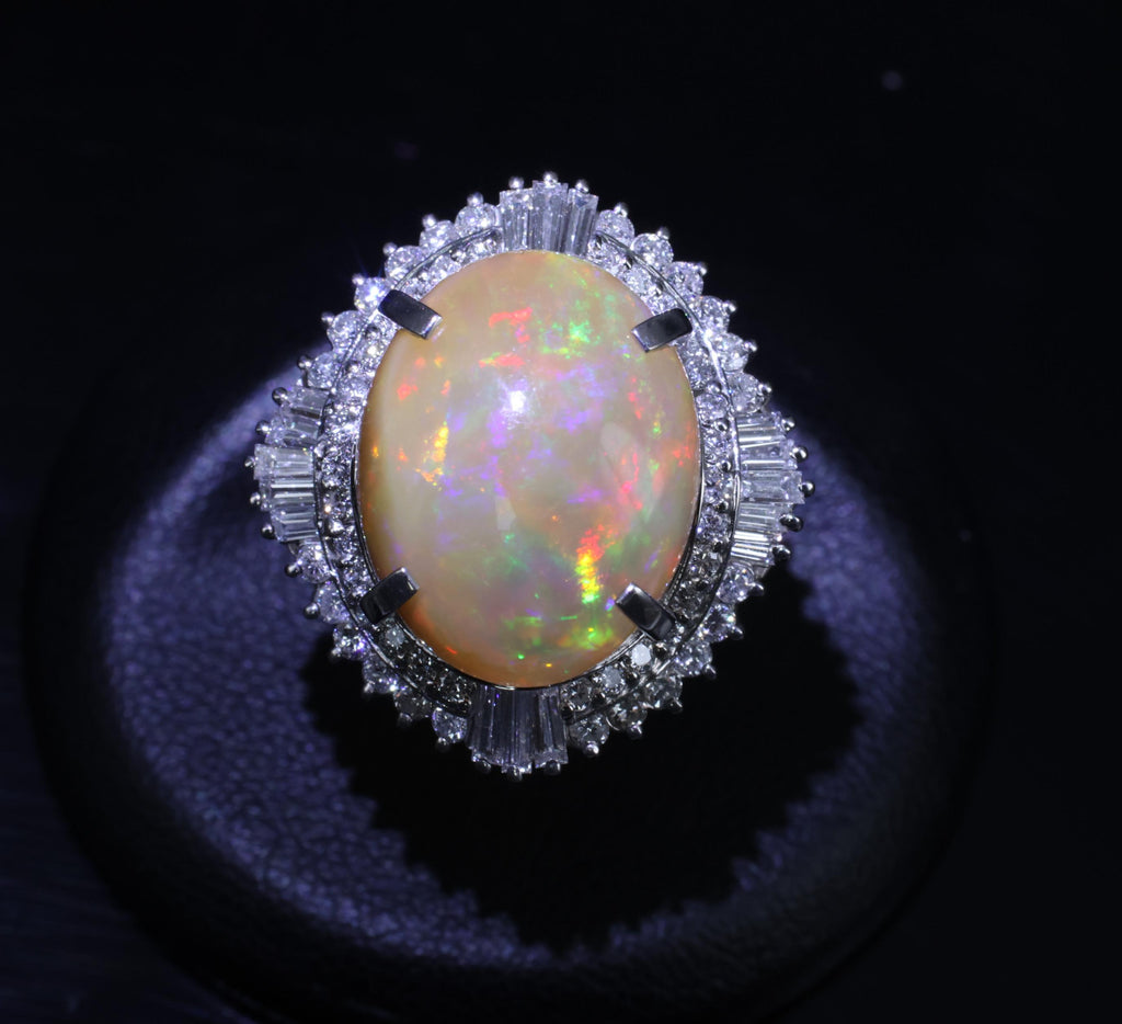 8.24ct Natural Precious Mexican Fire Opal & 1.16ct Diamond Platinum Ring Size 6
