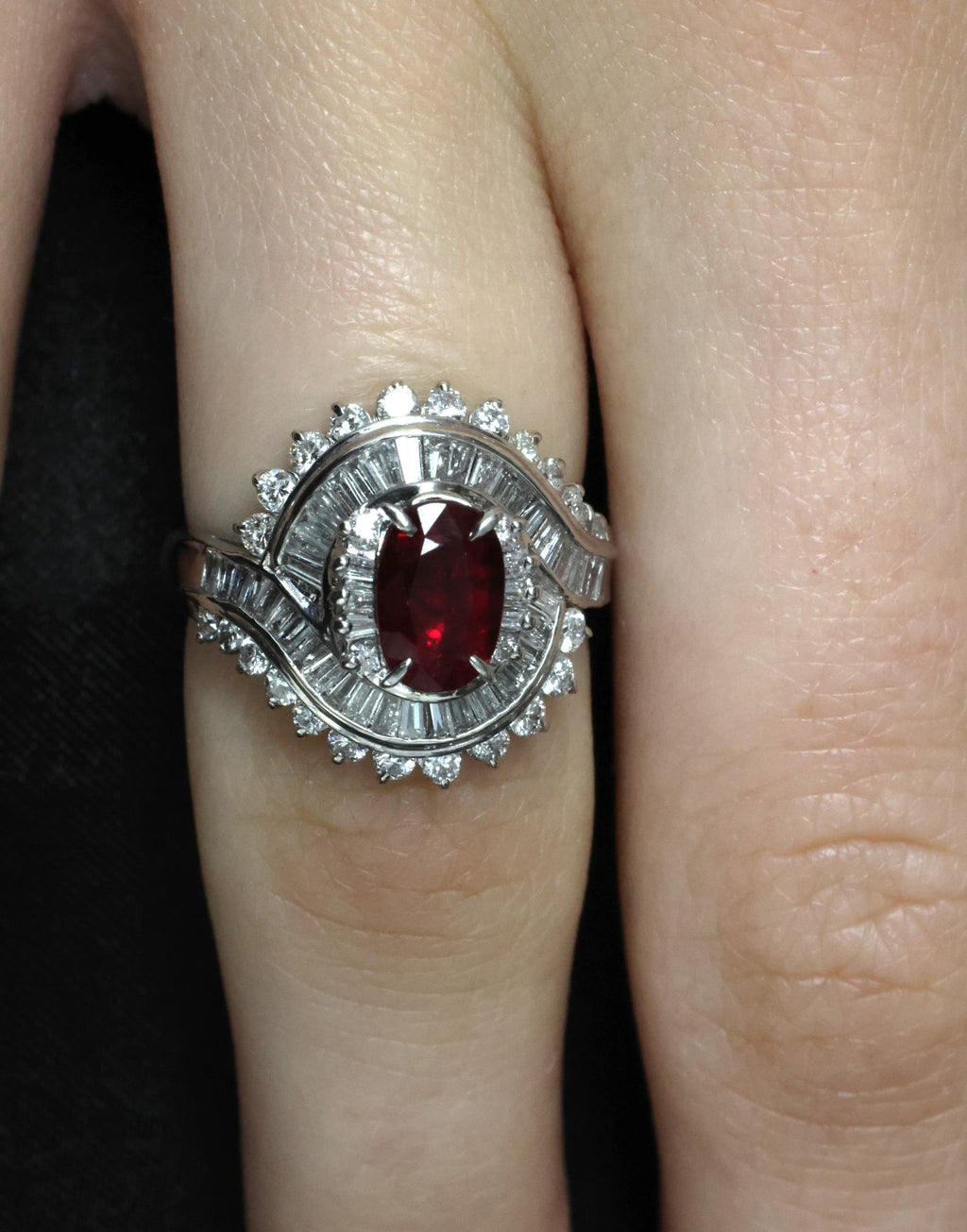 Intense Red 1.46ct GIA Certified Thai Ruby 1.20ct Diamond Platinum Ring Size 5.5