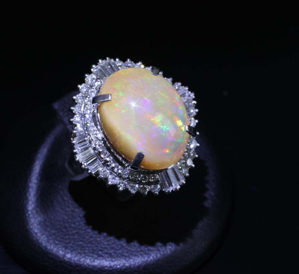 8.24ct Natural Precious Mexican Fire Opal & 1.16ct Diamond Platinum Ring Size 6