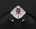 Vintage 0.39ct Ruby & 0.41ct Diamond Platinum Cocktail Ring, Size 4.25