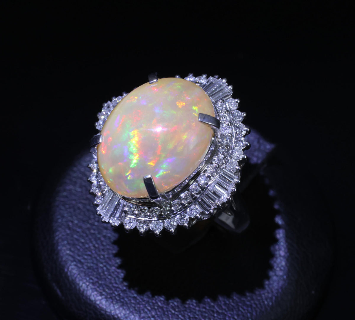 8.24ct Natural Precious Mexican Fire Opal & 1.16ct Diamond Platinum Ring Size 6