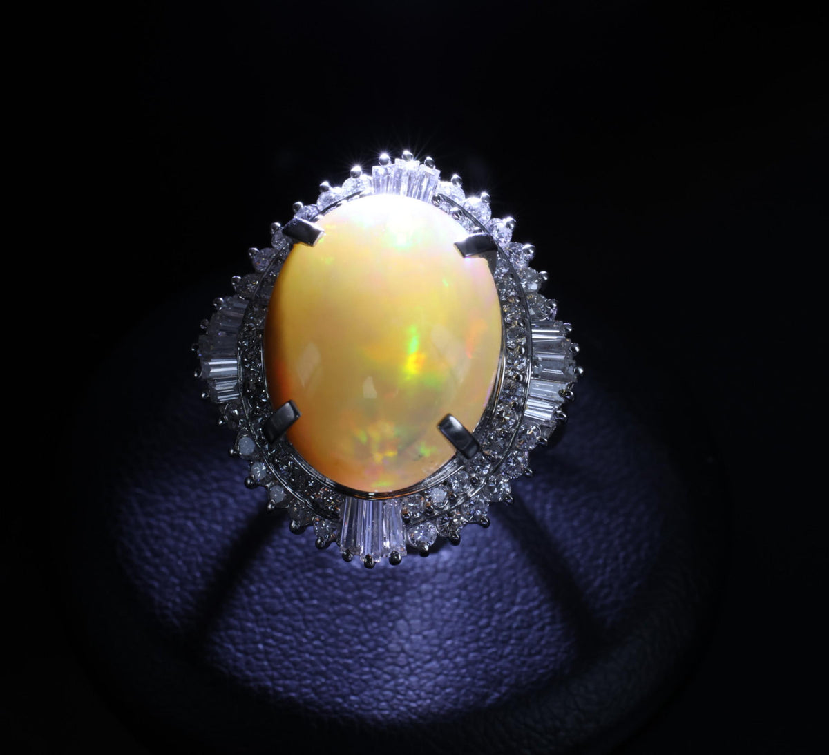 8.24ct Natural Precious Mexican Fire Opal & 1.16ct Diamond Platinum Ring Size 6