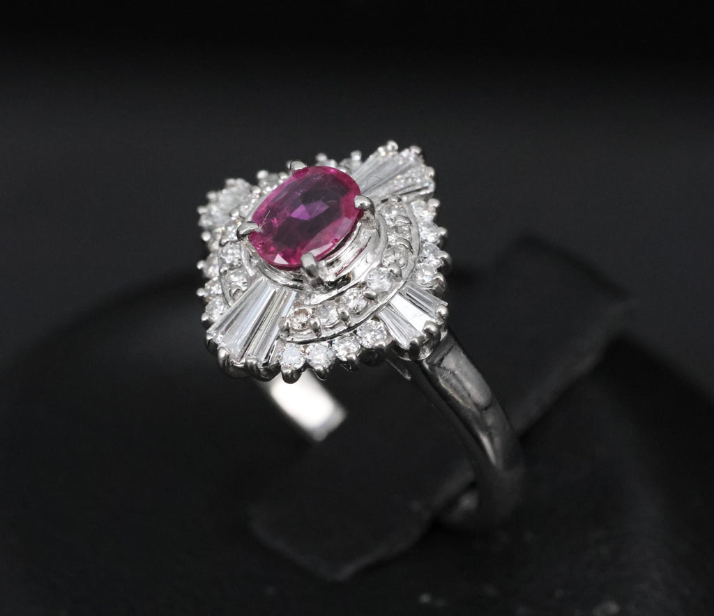 Vintage 0.39ct Ruby & 0.41ct Diamond Platinum Cocktail Ring, Size 4.25