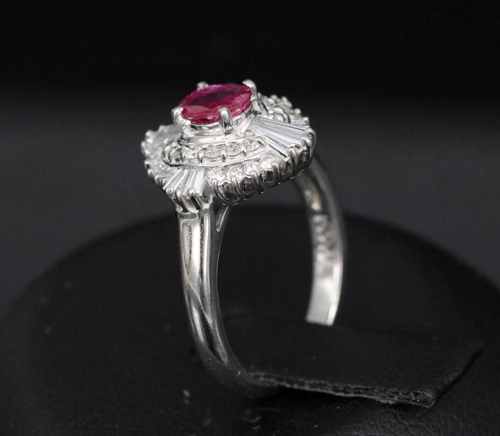 Vintage 0.39ct Ruby & 0.41ct Diamond Platinum Cocktail Ring, Size 4.25