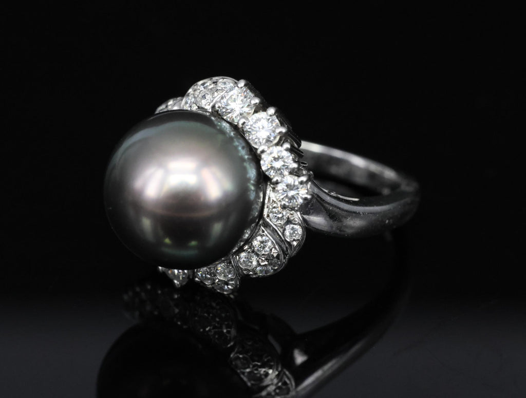 12.1mm Mikimoto Aurora Lagoon Peacock Pearl 0.67ct Diamond Platinum Ring Sz-5.5