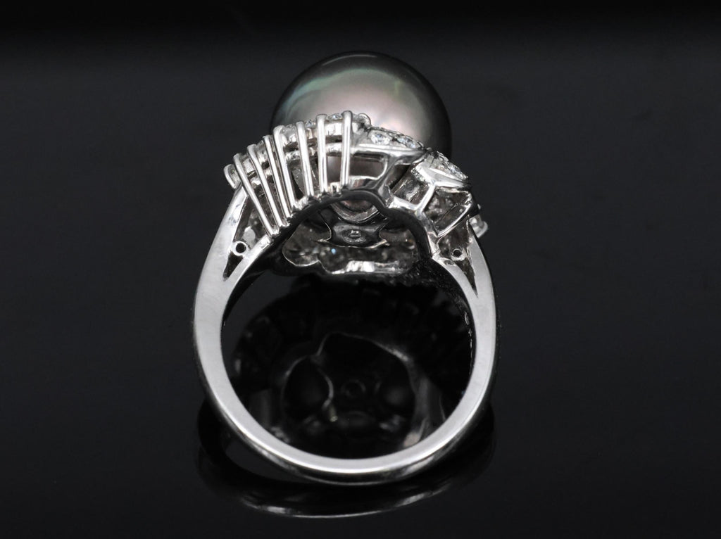 12.1mm Mikimoto Aurora Lagoon Peacock Pearl 0.67ct Diamond Platinum Ring Sz-5.5