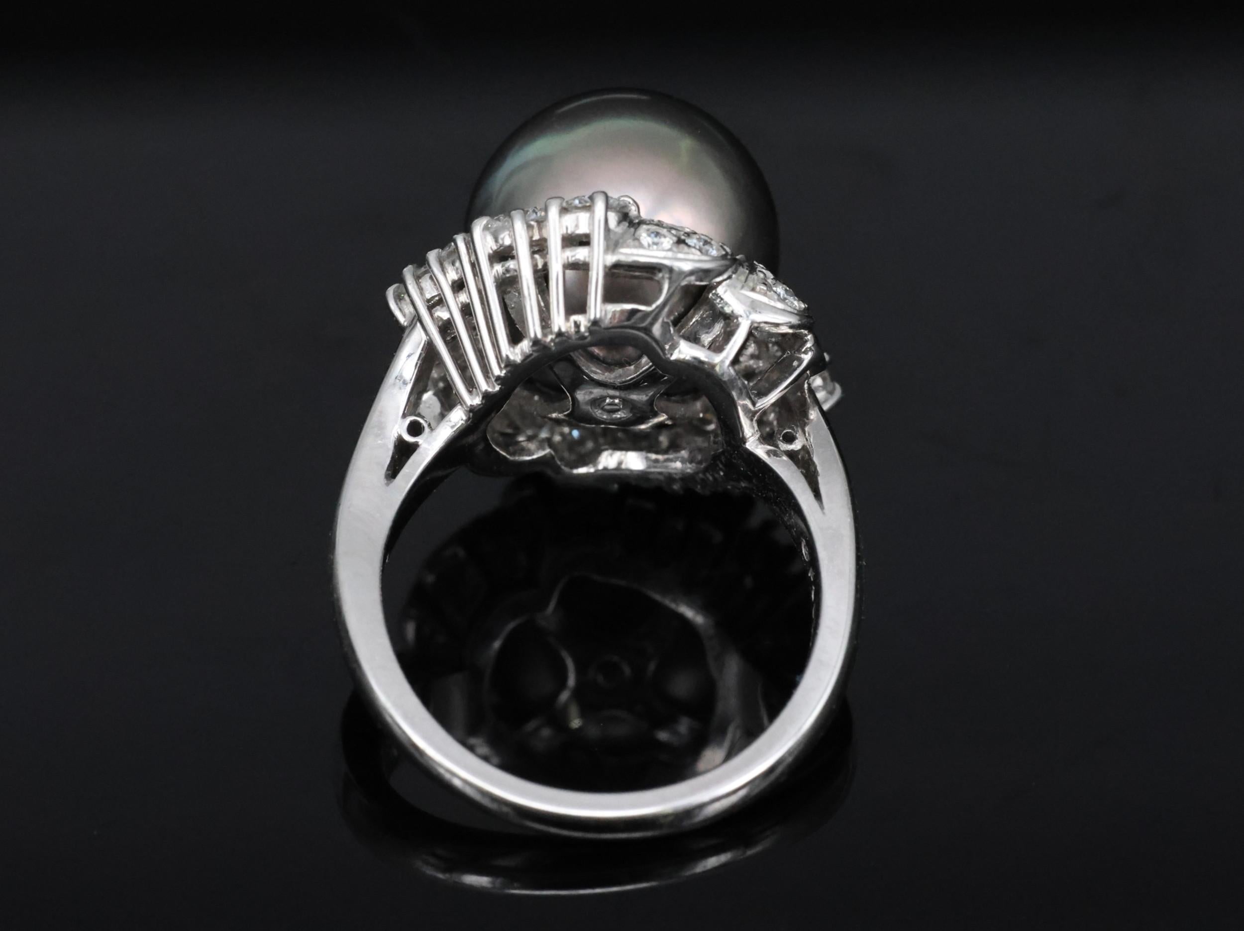 12.1mm Mikimoto Aurora Lagoon Peacock Pearl 0.67ct Diamond Platinum Ring Sz-5.5