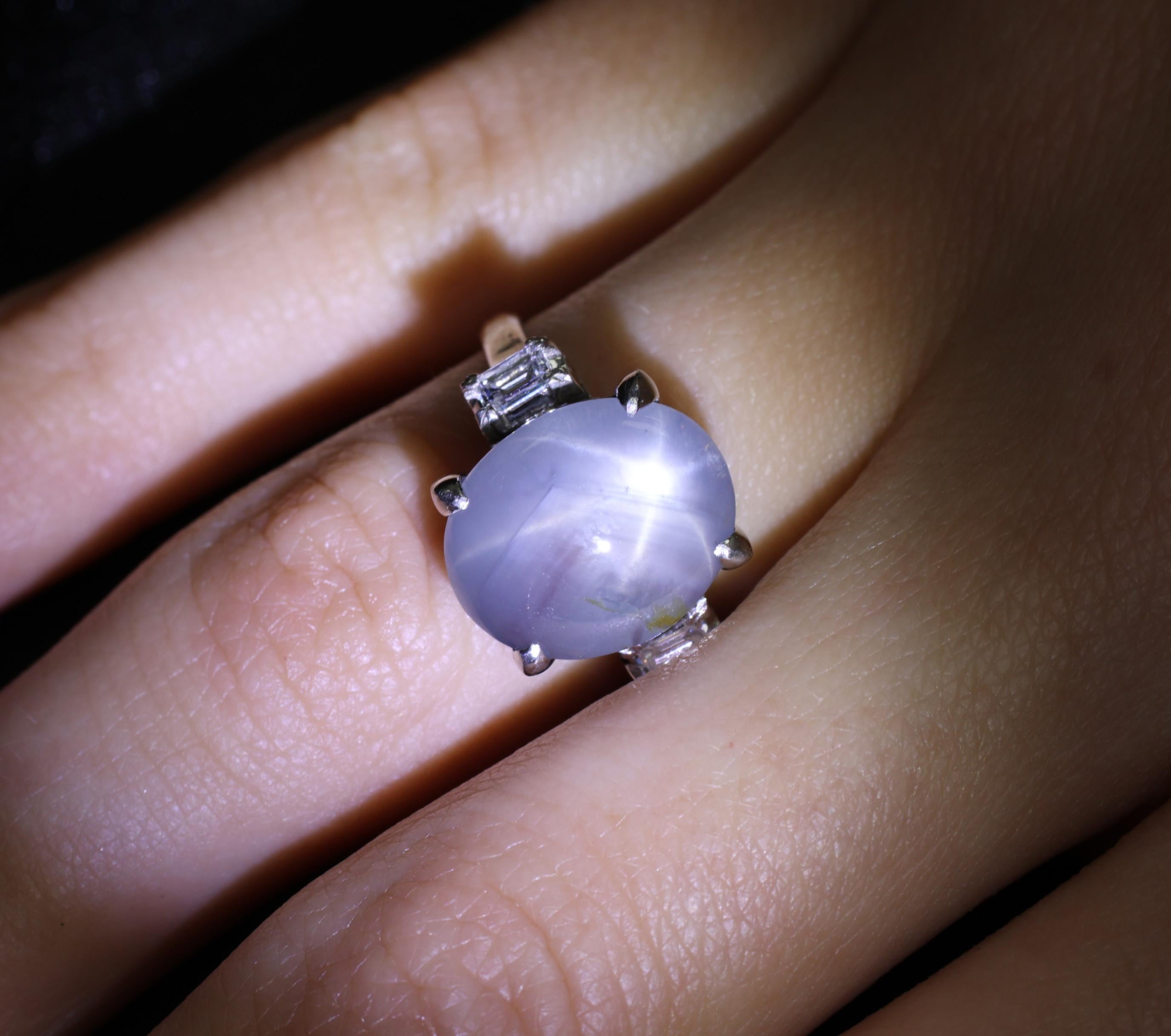 Fine 8.55ct Natural Star Sapphire & 0.20ct Diamond Platinum Ring, Size 5.75
