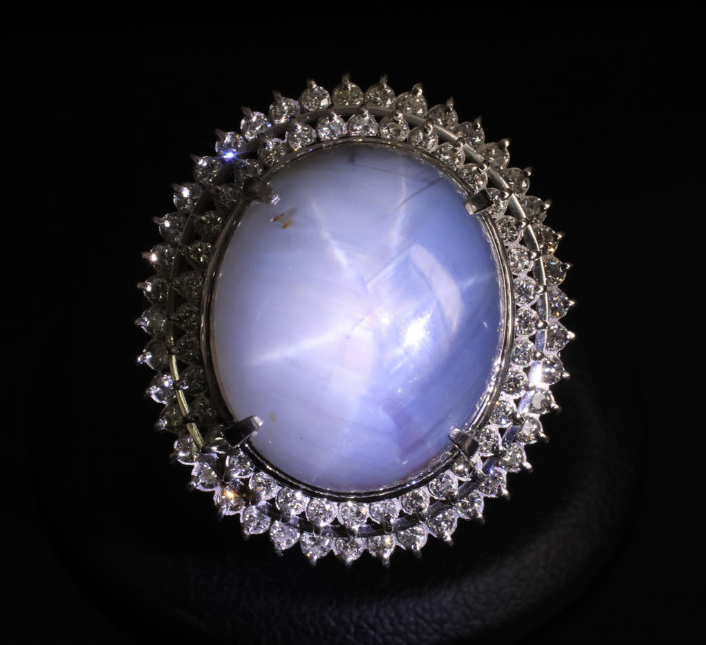 MASSIVE!! 58.00ct Natural Star Sapphire & 1.33ct Diamond Platinum Ring, Size 6.5