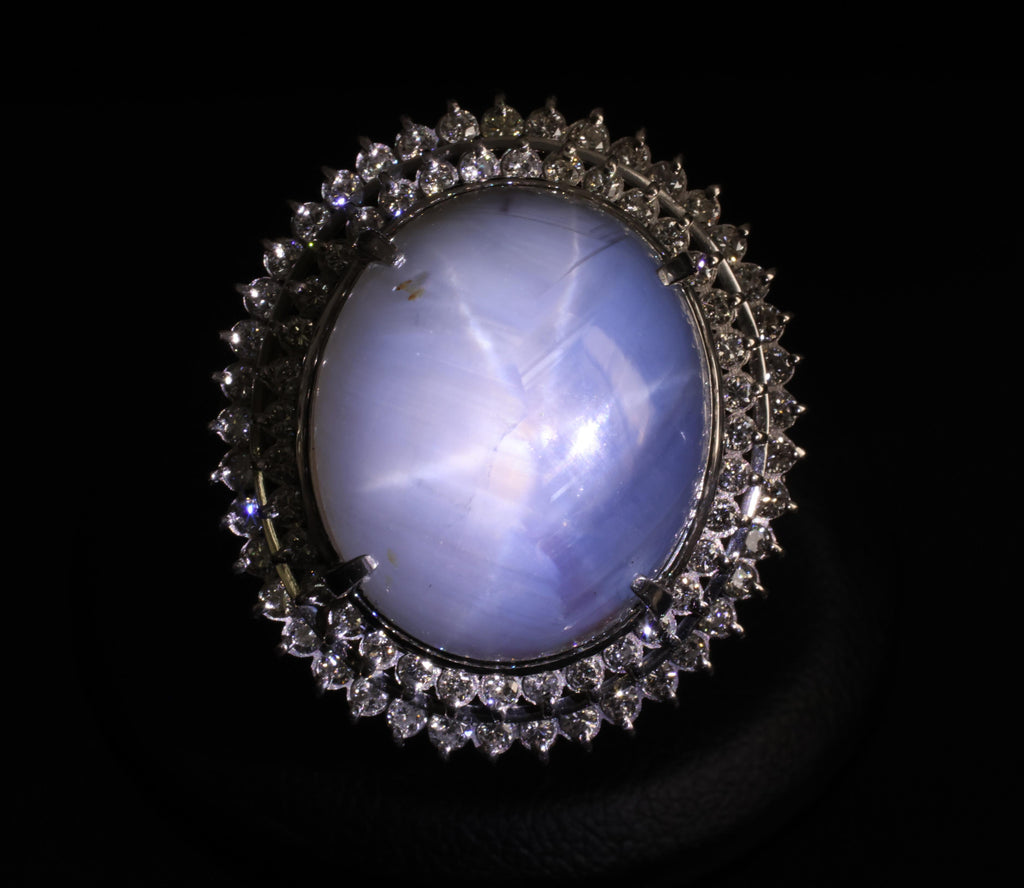 MASSIVE!! 58.00ct Natural Star Sapphire & 1.33ct Diamond Platinum Ring, Size 6.5