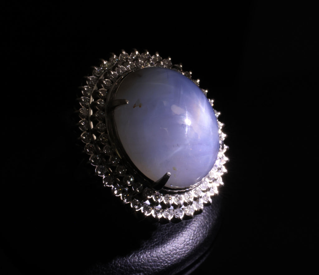 MASSIVE!! 58.00ct Natural Star Sapphire & 1.33ct Diamond Platinum Ring, Size 6.5