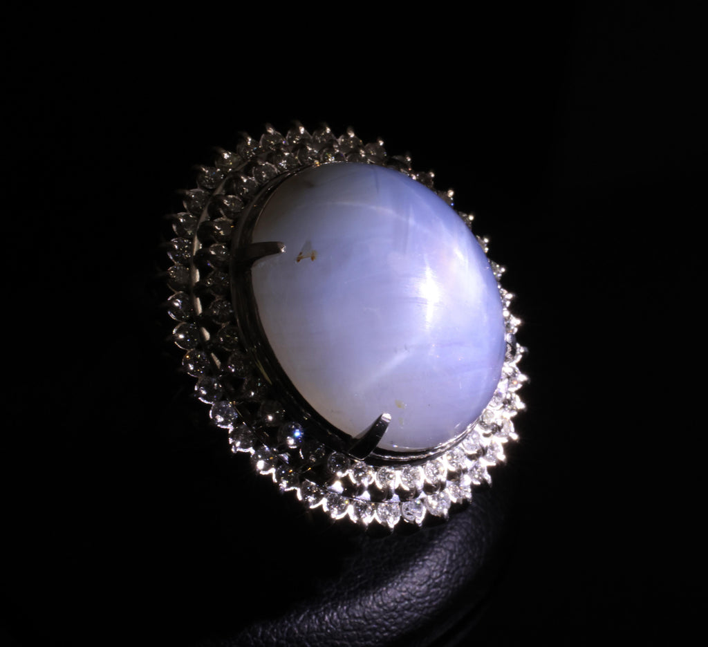 MASSIVE!! 58.00ct Natural Star Sapphire & 1.33ct Diamond Platinum Ring, Size 6.5