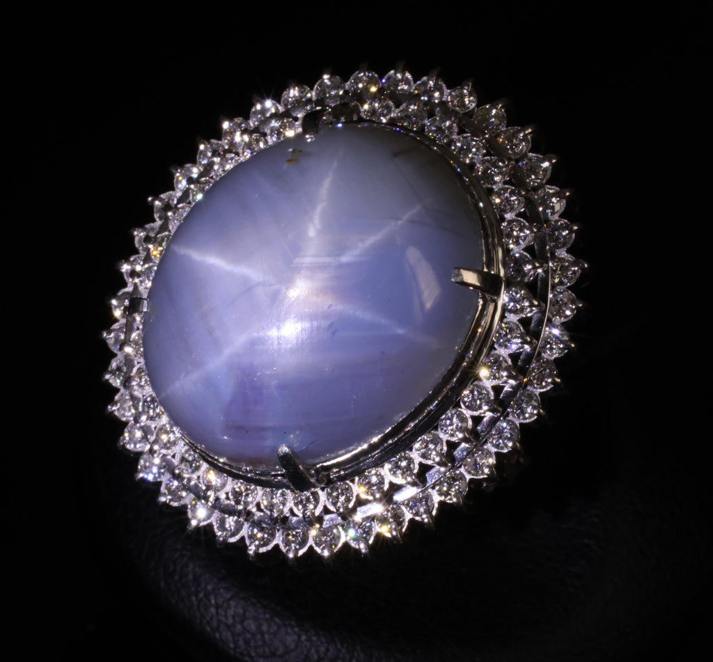 MASSIVE!! 58.00ct Natural Star Sapphire & 1.33ct Diamond Platinum Ring, Size 6.5