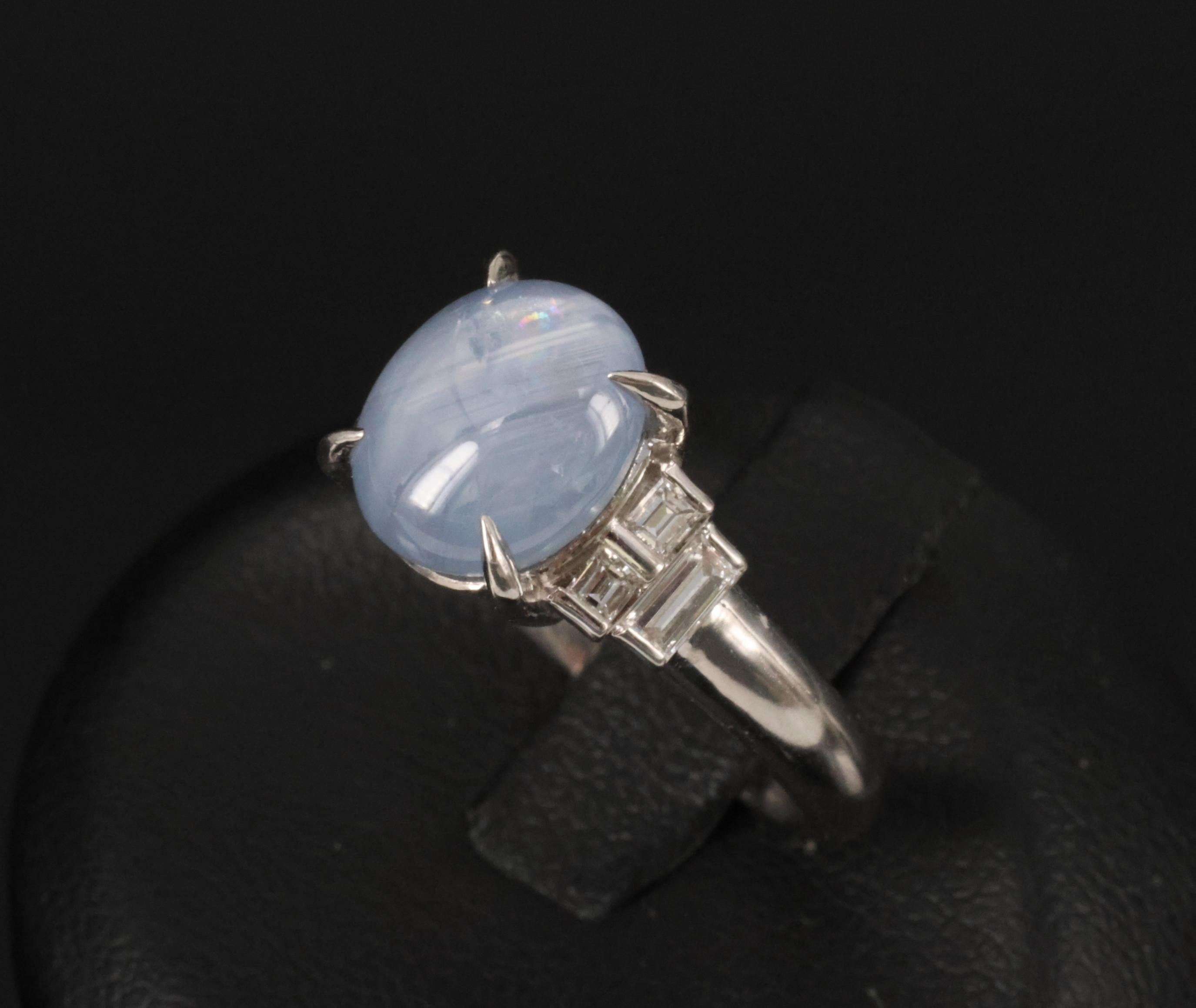 Fine 4.87ct Natural Blue Star Sapphire & 0.32ct Diamond Platinum Ring, Size 6.5