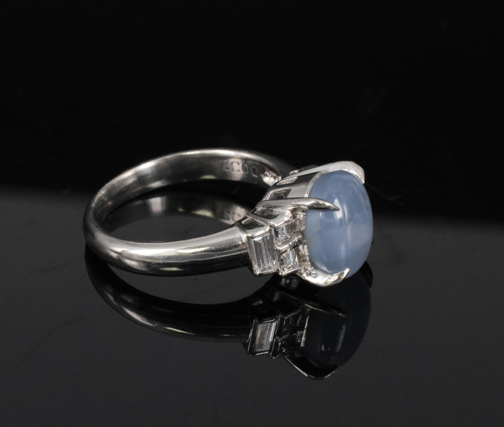 Fine 4.87ct Natural Blue Star Sapphire & 0.32ct Diamond Platinum Ring, Size 6.5