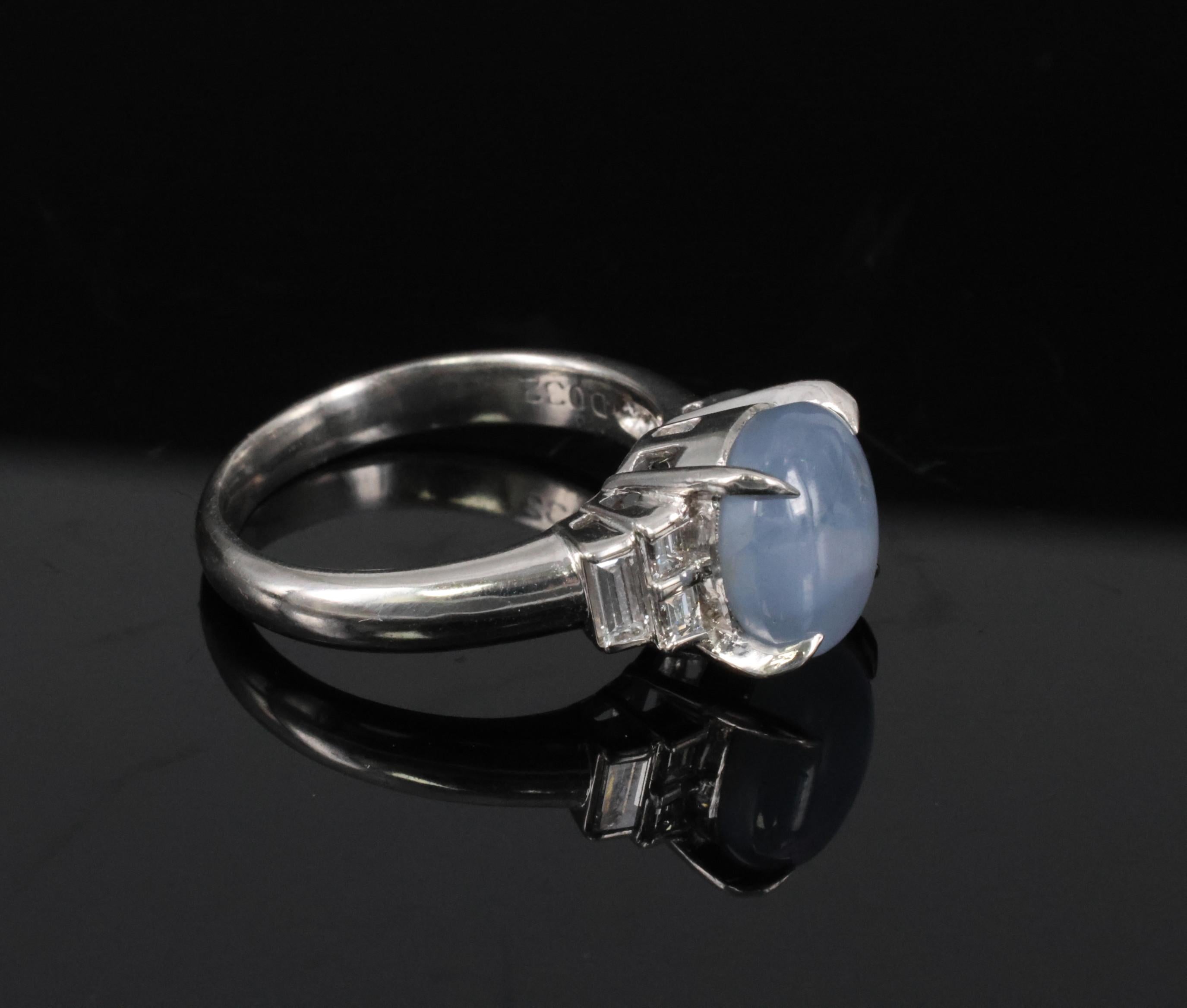 Fine 4.87ct Natural Blue Star Sapphire & 0.32ct Diamond Platinum Ring, Size 6.5