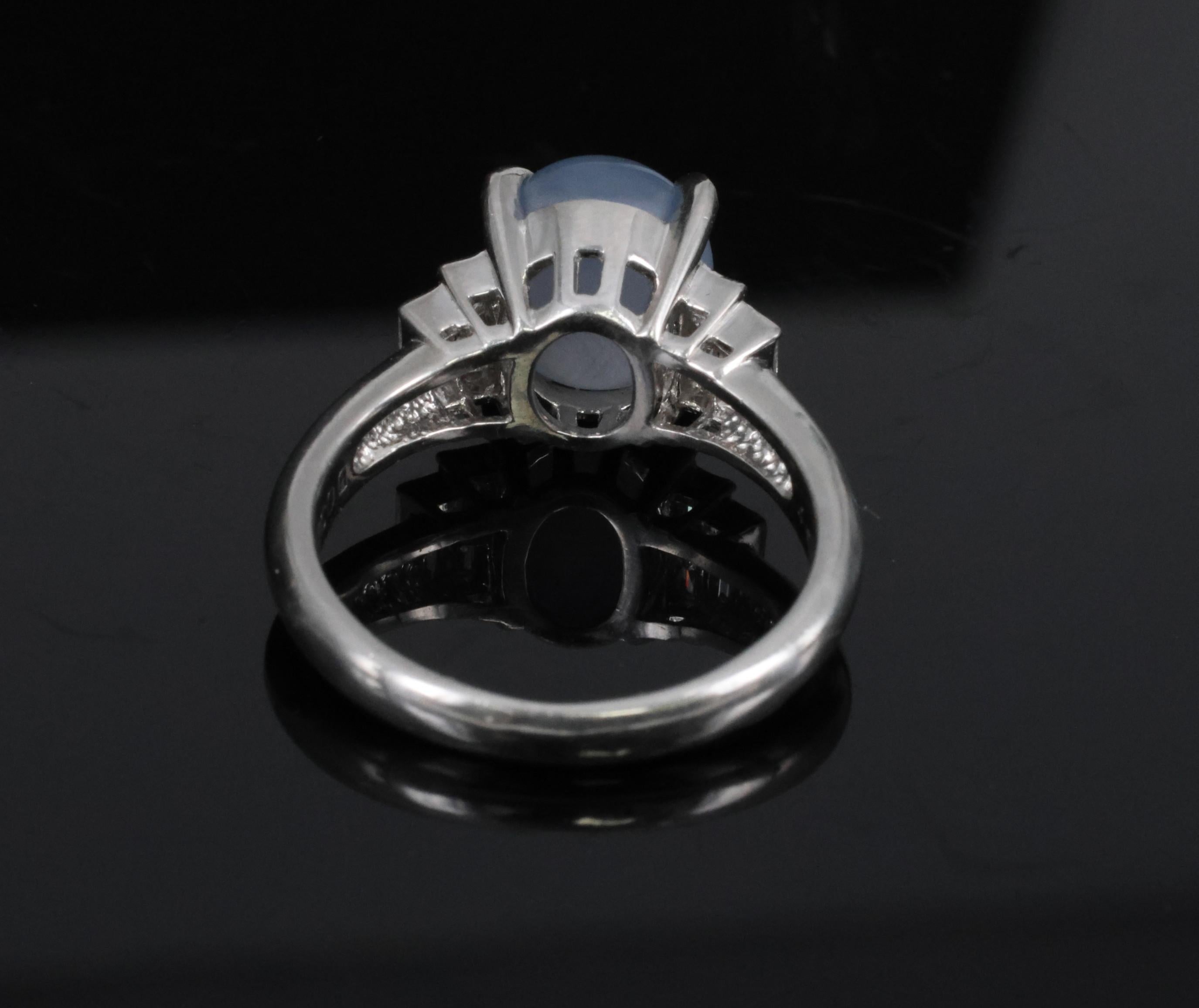 Fine 4.87ct Natural Blue Star Sapphire & 0.32ct Diamond Platinum Ring, Size 6.5