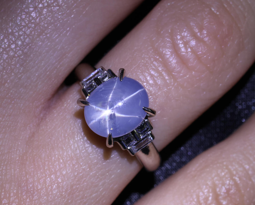 Fine 4.87ct Natural Blue Star Sapphire & 0.32ct Diamond Platinum Ring, Size 6.5