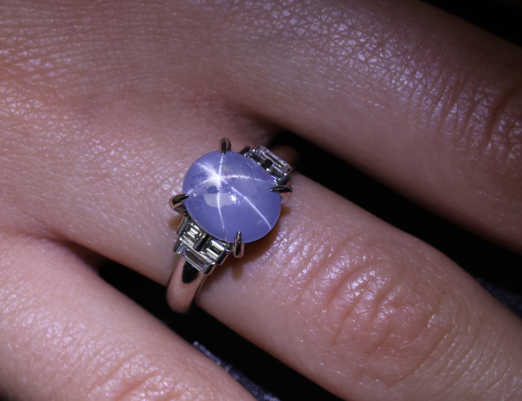 Fine 4.87ct Natural Blue Star Sapphire & 0.32ct Diamond Platinum Ring, Size 6.5