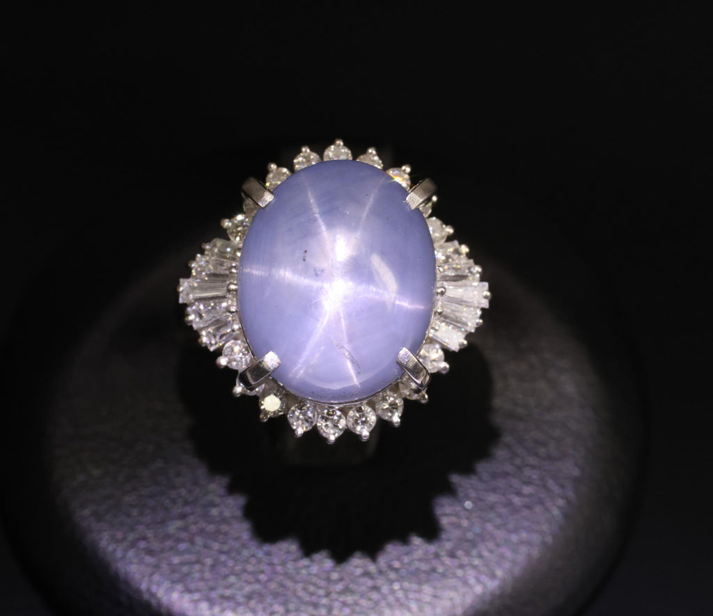 13.87ct Natural Untreated Star Sapphire & 0.65ct Diamond Platinum Ring, Size 5.5