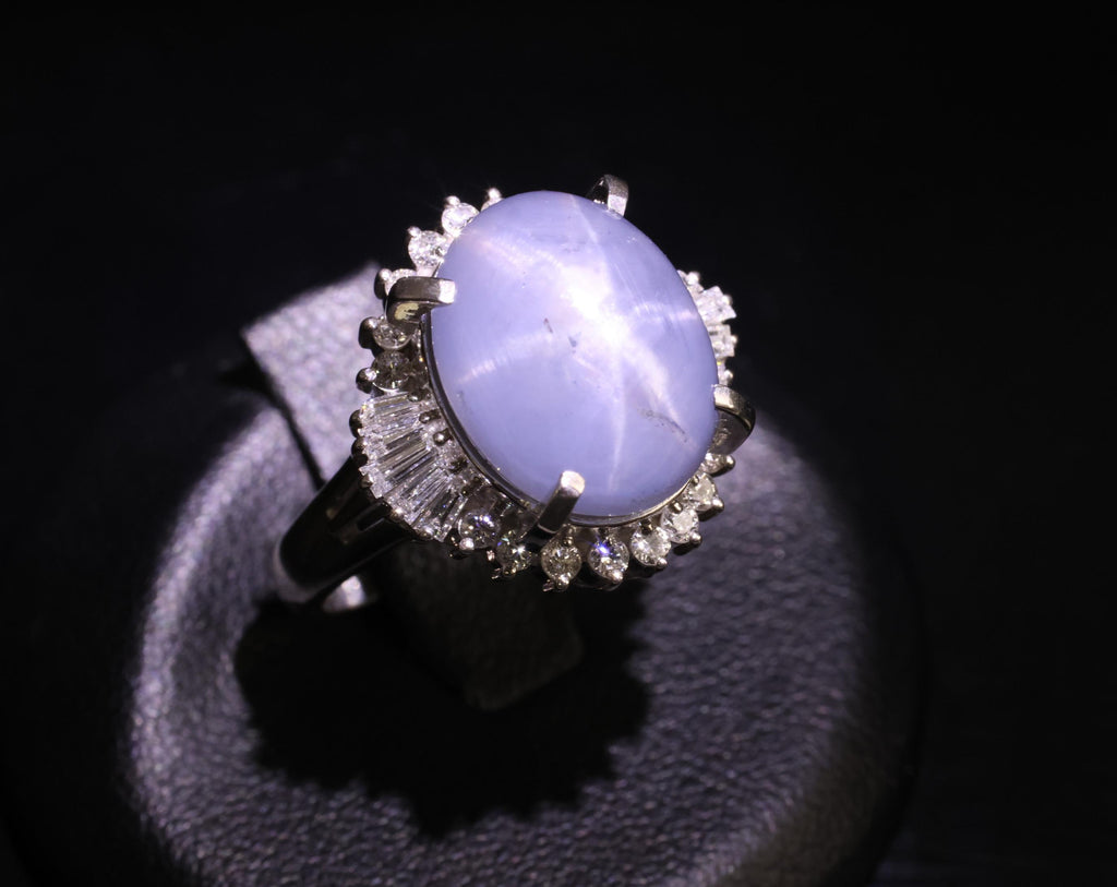 13.87ct Natural Untreated Star Sapphire & 0.65ct Diamond Platinum Ring, Size 5.5