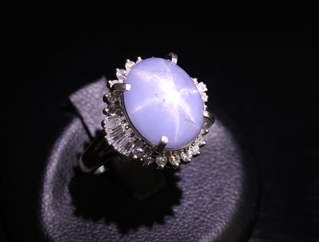 13.87ct Natural Untreated Star Sapphire & 0.65ct Diamond Platinum Ring, Size 5.5