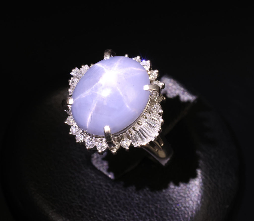 13.87ct Natural Untreated Star Sapphire & 0.65ct Diamond Platinum Ring, Size 5.5