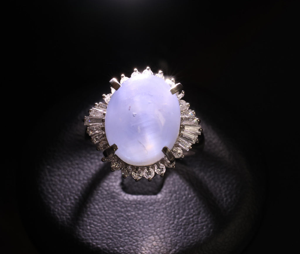 13.87ct Natural Untreated Star Sapphire & 0.65ct Diamond Platinum Ring, Size 5.5